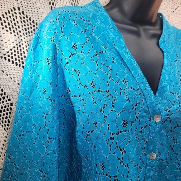 Valerie Stevens Women’s teal Blue Lace Lightweight Button Up Blouse shacket XL - Picture 8 of 12
